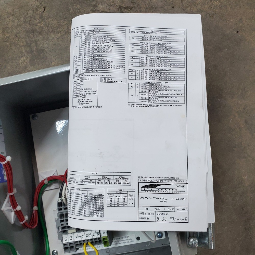 Poweramp Dock Leveler Control Box Panel Model BCH-5092312 Auto Return 115V 60HZ