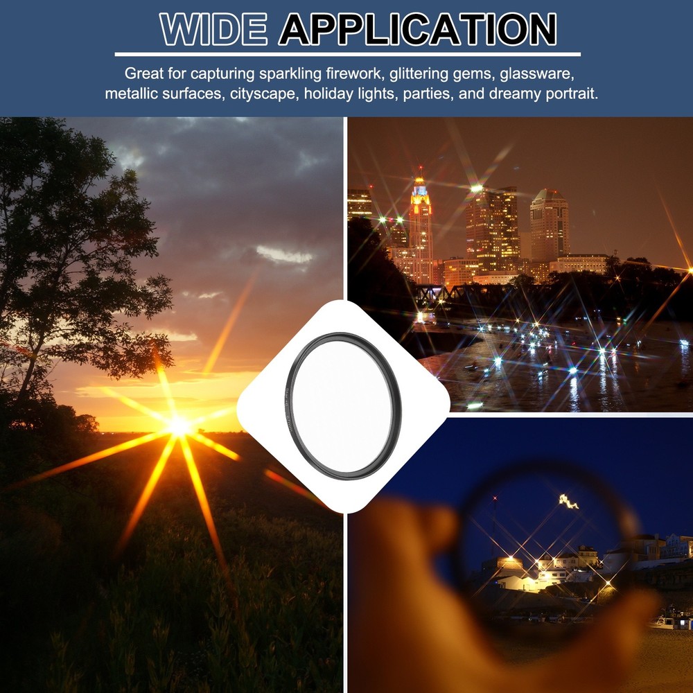 67mm Star Filter 8 Points Starburst Len Filter Variable Twinkle Effect Black