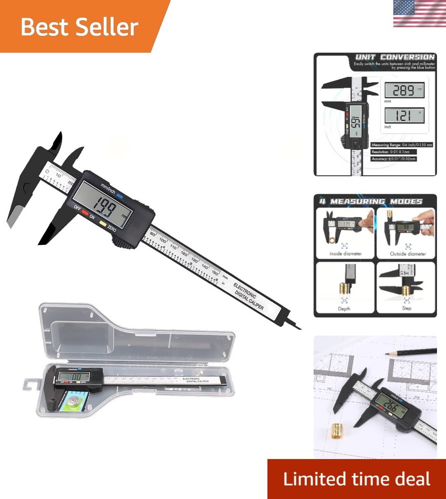 LCD Digital Calipers with Inch and Metric Conversion - Safe 0-6" Measuring Tool