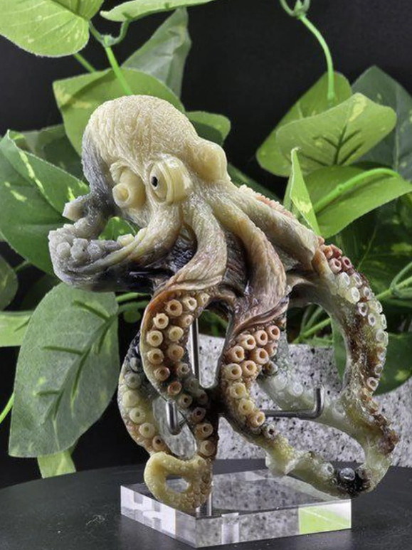 CARVED OCTOPUS AMAZON STONE STATUE SCULPTURE FIGURINE