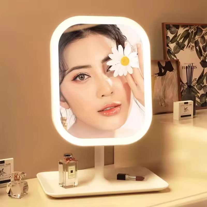 LED Makeup Vanity Mirror 3 Color Light Touch Desktop Dressing Mirror