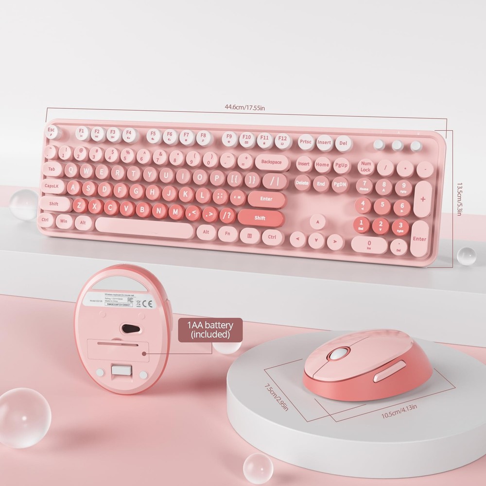 Pink Gradient Keyboard and Mouse, Cute Wireless Keyboard and Mouse Combo, Ful...