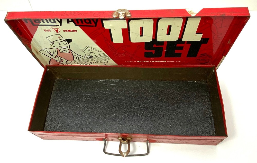 Vintage Handy Andy Blue Diamond Empty Metal Tool Box Only – No Tools
