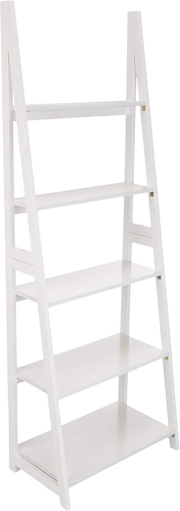 5-Tier Ladder Bookshelf Storage Organizer Tall Bookcase Small Space Solid