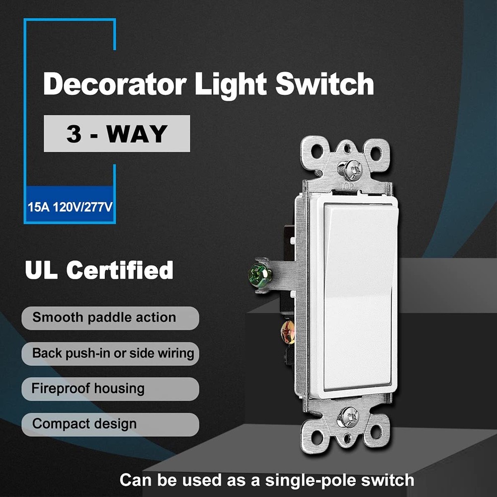 20 Pack CML 3 Way Decorator Paddle Rocker Wall Light Switch Single Pole or Th...