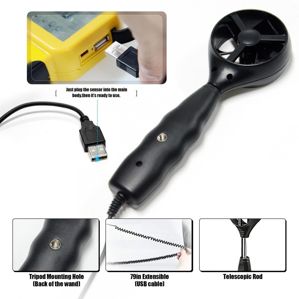 Pro HVAC Anemometer Handheld CFM Meter Wind Speed Meter with USB Data Export PC