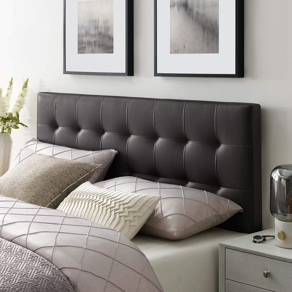 Queen Tufted Leather Headboard Brown Contemporary Adjustable
