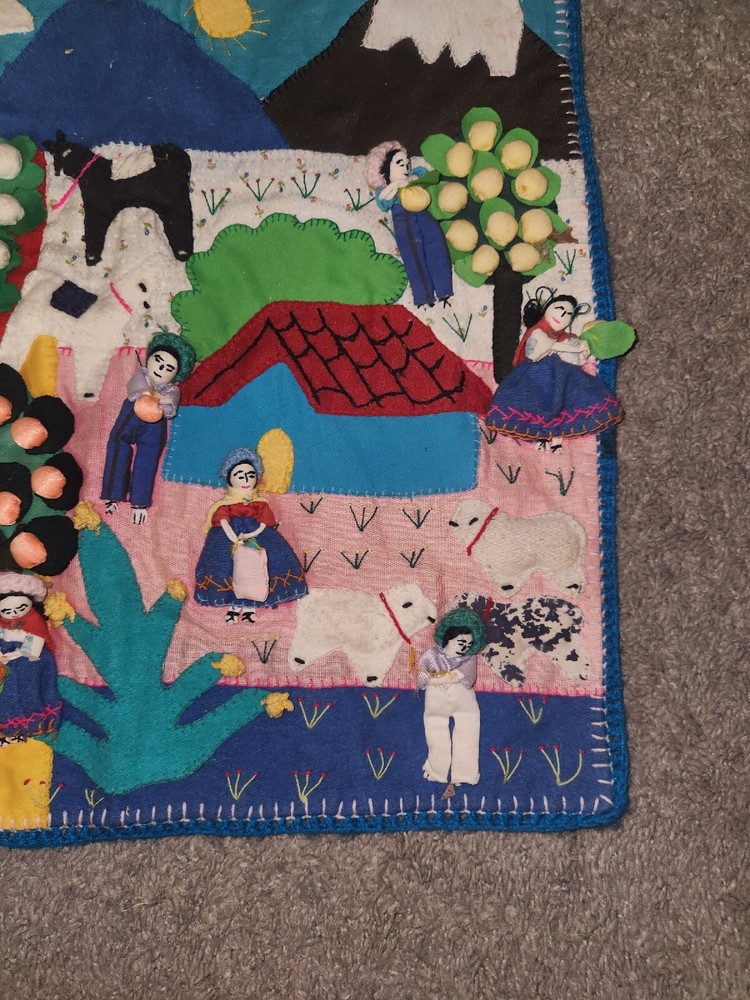 Arpilleras/3D Patchwork Little Doll Peruvian Folk Art Textiles Wall Art
