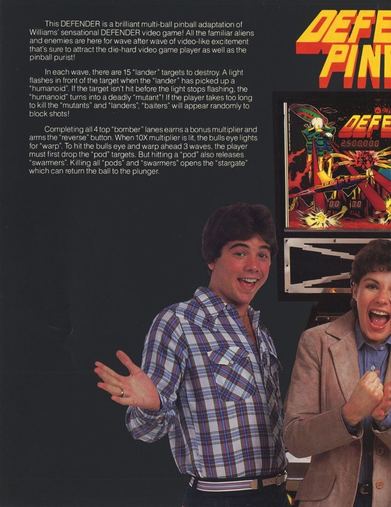 Defender Williams Pinball Flyer / Original Brochure