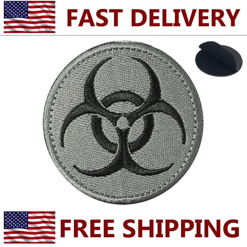 Biohazard Design Gray - Embroidered Patch 2.5"  - Hook and Loop - Tactical Patch