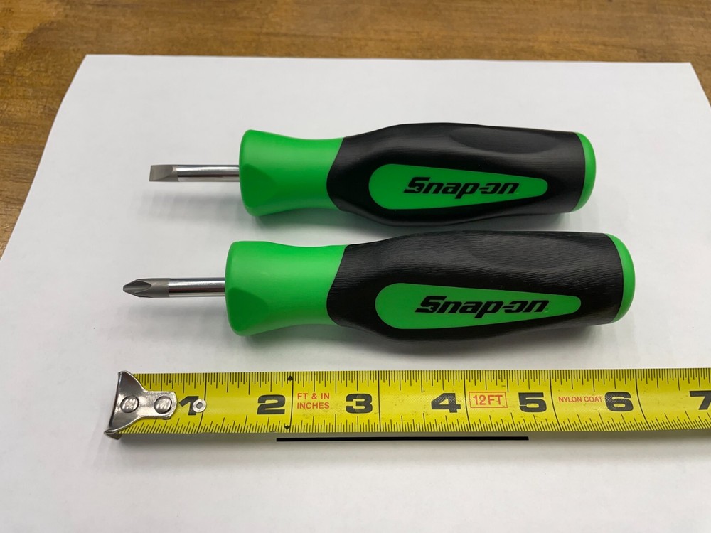 Snap-on Tools NEW GREEN 2pc Soft Grip Instinct Handle Stubby Screwdriver Set