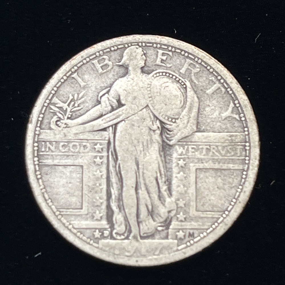 Nice 1917 D US Standing Liberty Silver Quarter 25c Type 1 Better Grade Denver