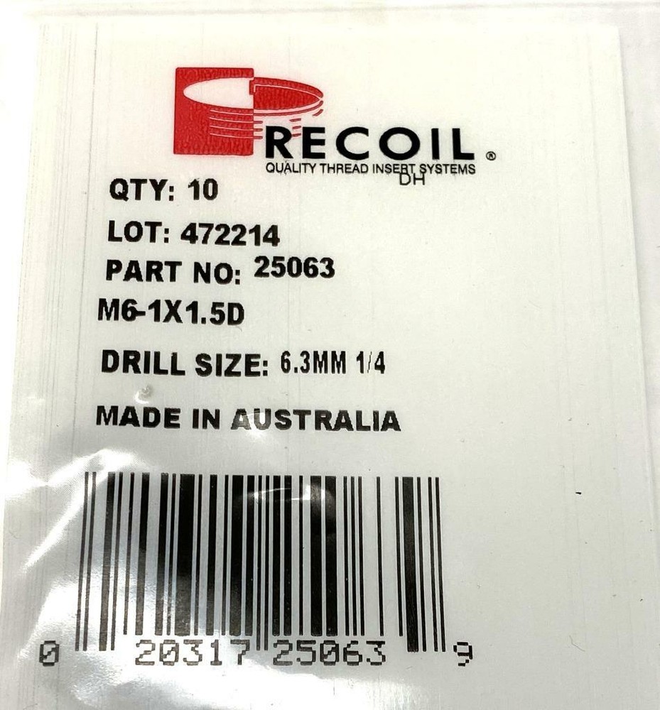 Recoil 25063 M6 X 1 x 1.5D Threaded Inserts 10 Pack