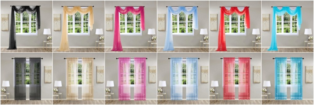 2Pc Sheer Voile Window Panel curtains Drape 63" or 84" or 1Pc SCARF