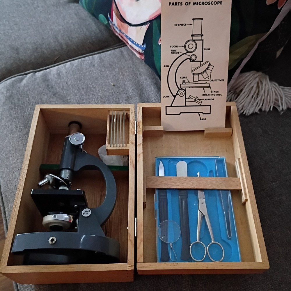 Vintage 50s-70s Monolux Microscope Set W/ Case