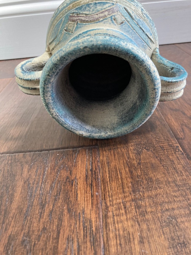 Pottery Blue Brown Beige Mediterranean Vase Pitcher Urn Jug