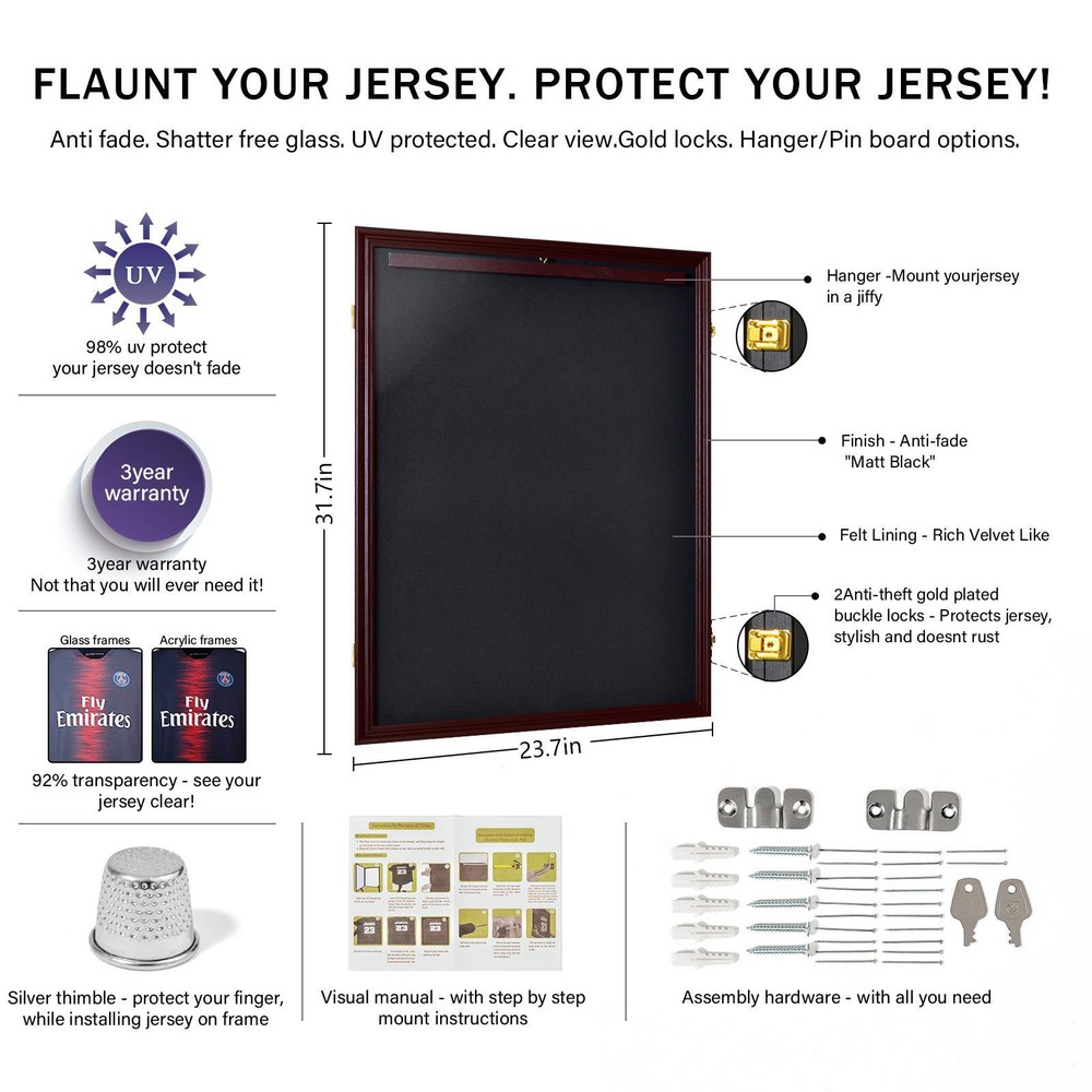 Football Jersey Display Frame Case Shadow Box Wall Mount with UV Protection