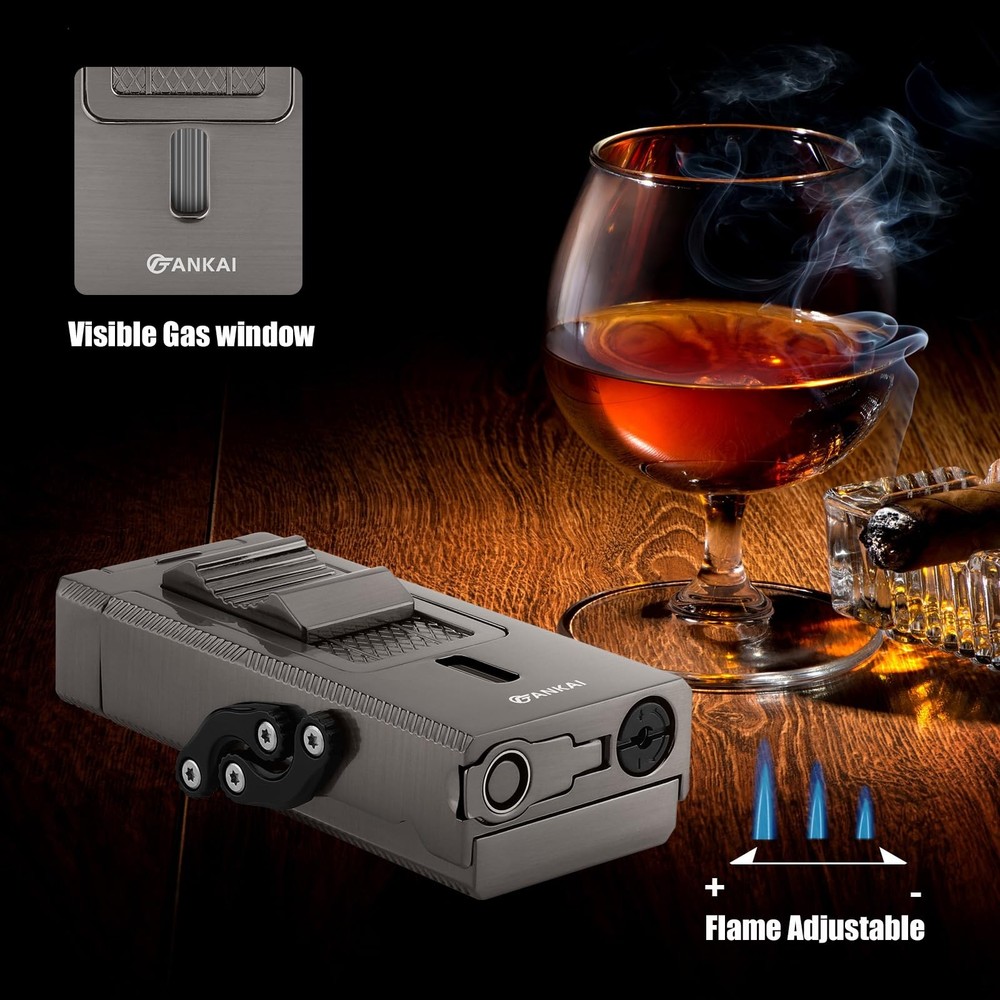 Cigar Lighter, Multi-Tool Torch Lighter with Sliding Cigar V Cutter, Cigar Ho...
