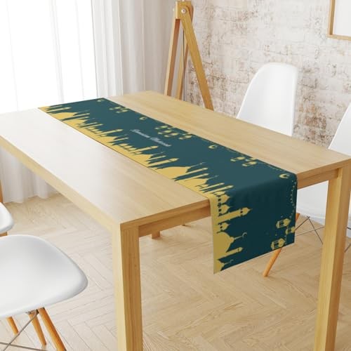 Ramadan Mubarak Table Runner, Ramadan Mosque Lantern Islamic Eid Mubarak for