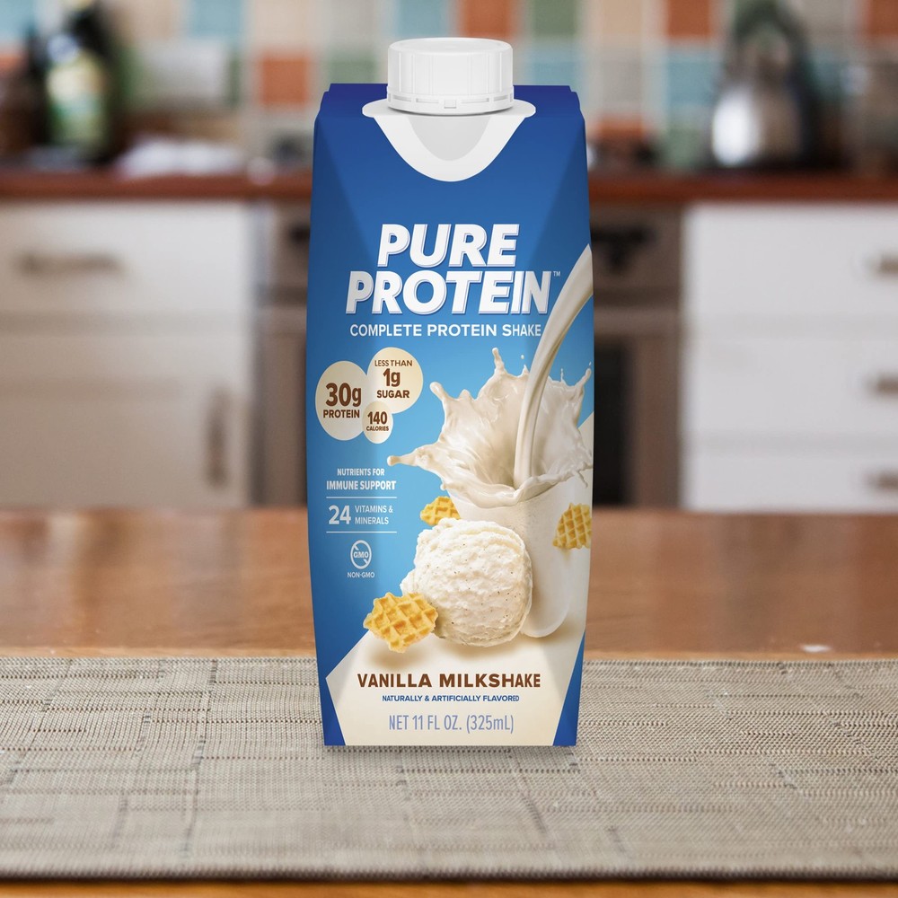 Pure Protein Vanilla Protein Shake 30g Complete Protein Vitamins A, C, D 12 Pack
