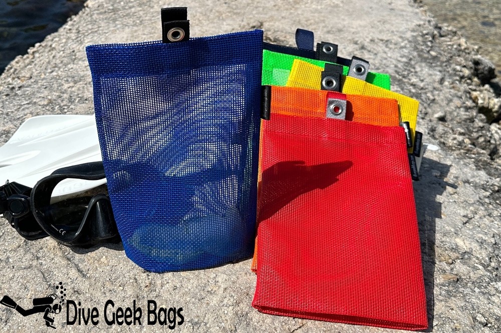 Tall Dive Mesh Pouch - Flat Bottom Bag with Grommet