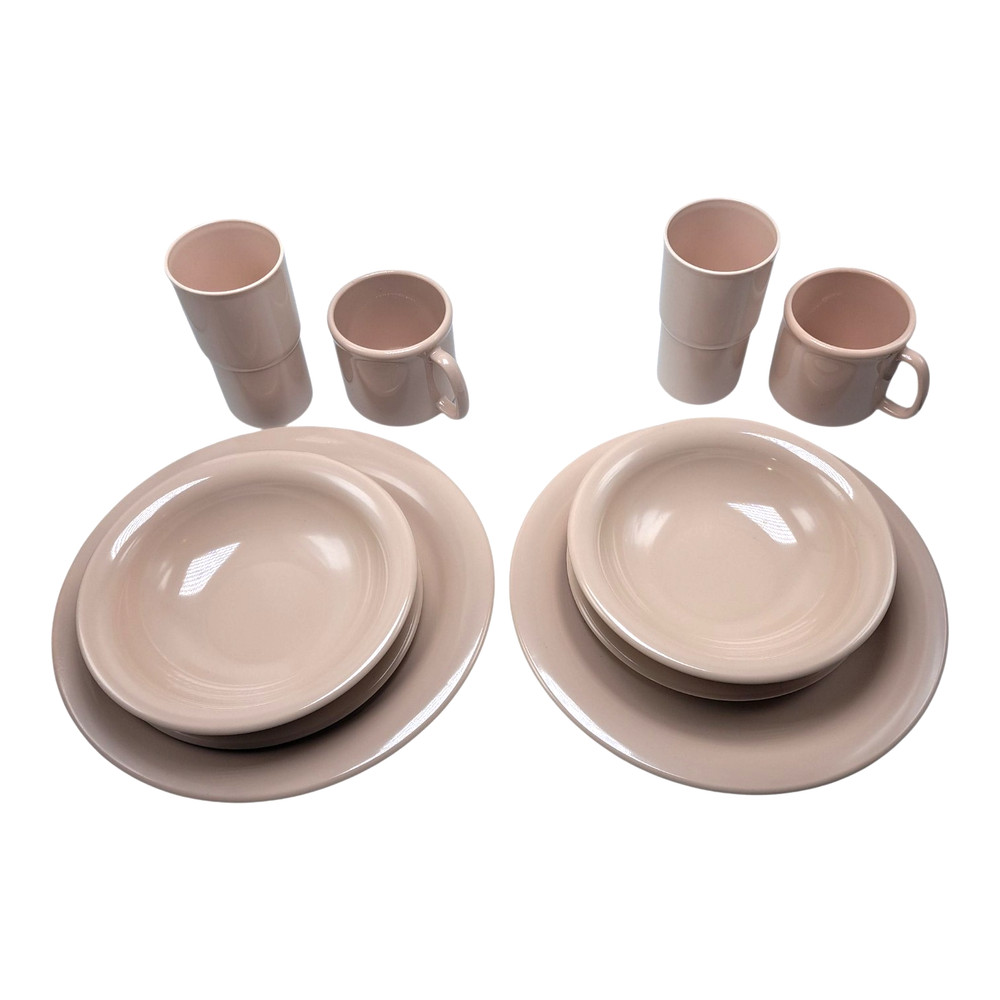 Tupperware 10 Piece Dessert Peach Melamine Dinnerware Setting for 2 Camping NOS