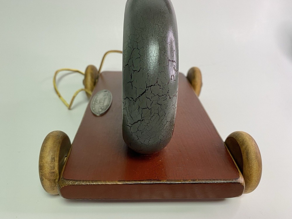 T.C.Barnyard Cat Painted Wood Leather Pull Primitive Pull Toy Henn Workshop 1993