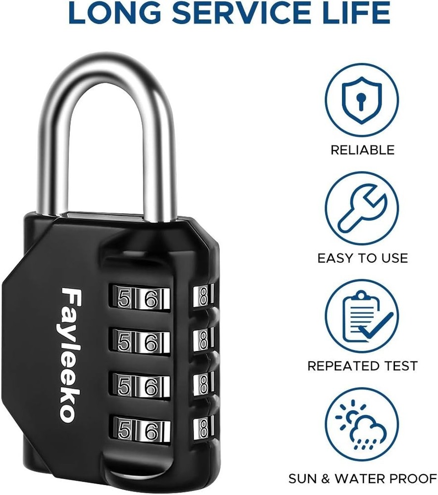 Resettable Combination Padlock, 4 Digit - 2 Pack for Gym Lockers & More