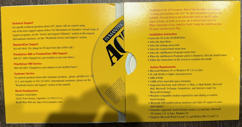 SYMANTEC ACT 3.0 WINDOWS 95/NT PC CUSTOMER MANAGEMENT SOFTWARE