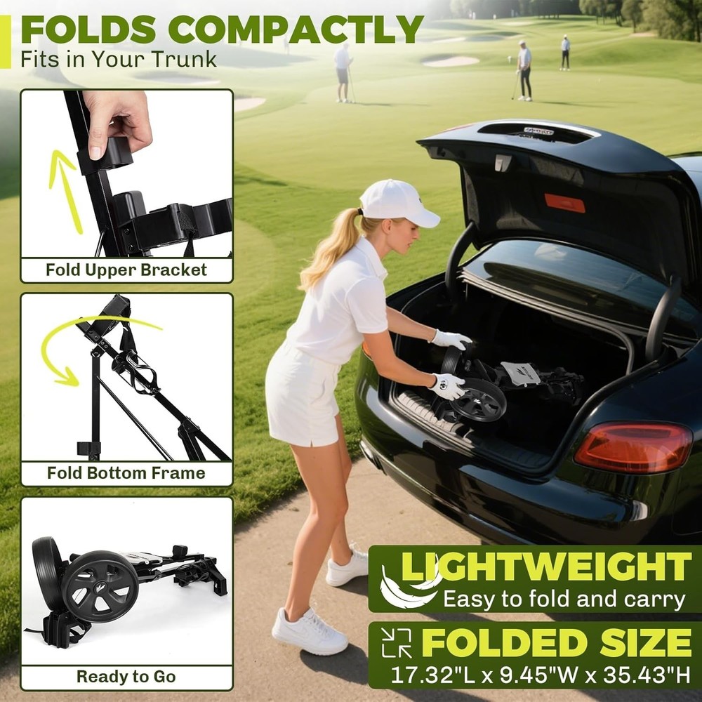 2-Wheel Golf Pull Cart – Lightweight Foldable Golf Push Cart with Durable Ste...