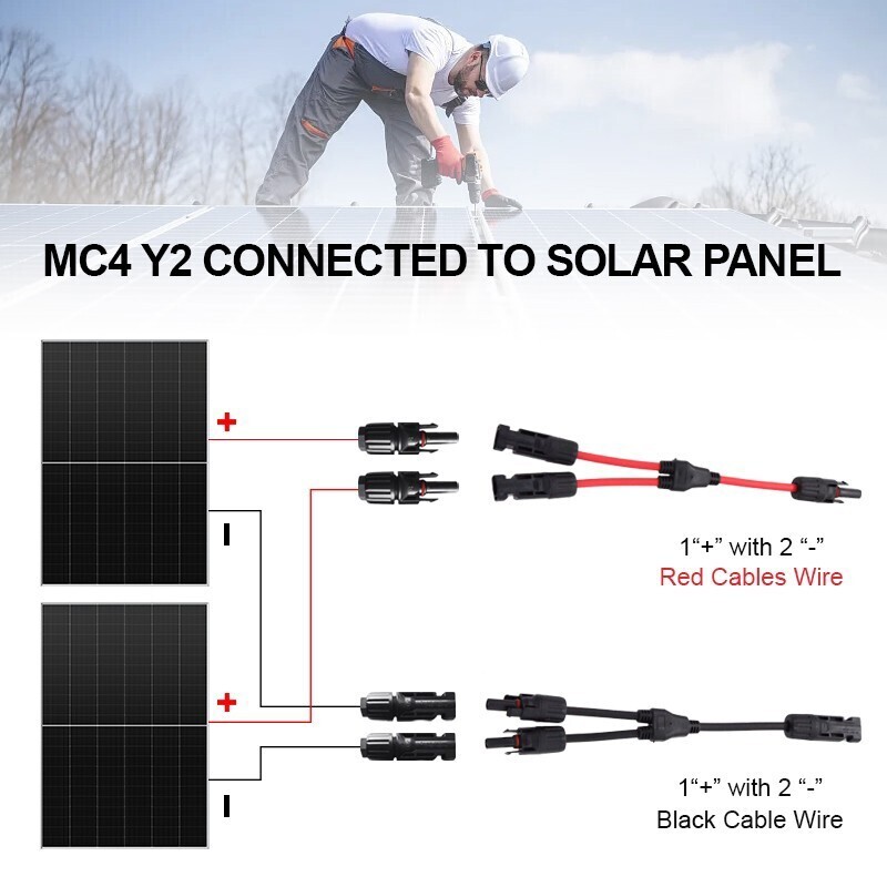 2pcs Y Branch Solar Panel Connector Cable 30A 1 to2 Parallel Adapter Waterproof