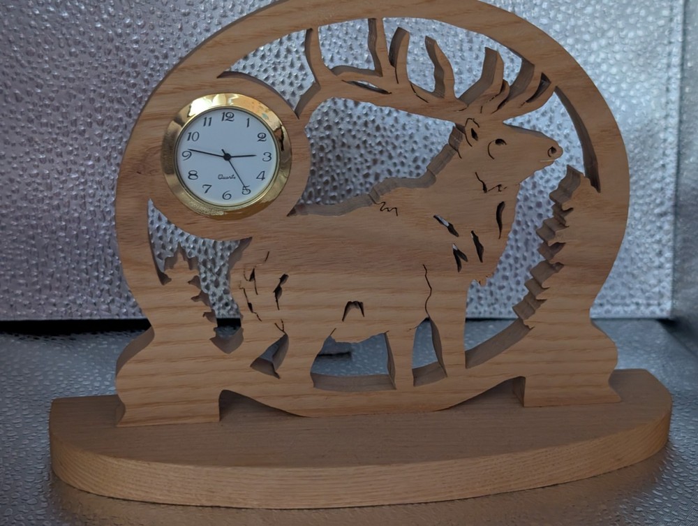 Handmade Scrollsawn Wood Elk Clock