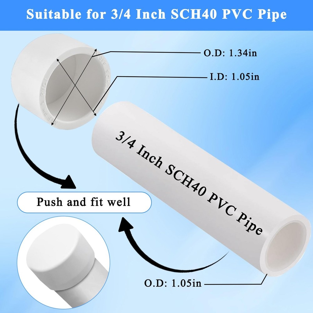 Boocalny 40 Pack 3/4" PVC External End Cap, Pipe Caps Fitting, White