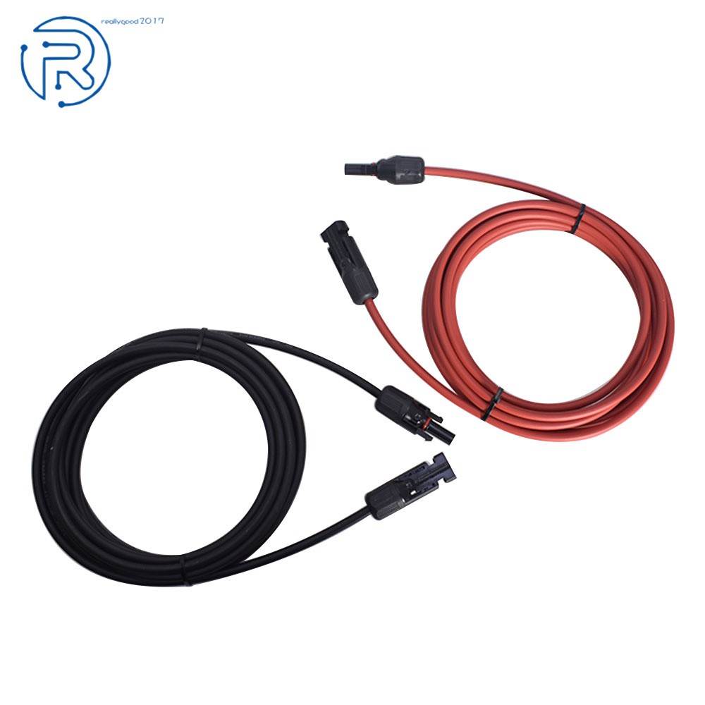 1 Pair 12AWG Black + Red 15 FT Solar Panel Extension Cable Wire Connector