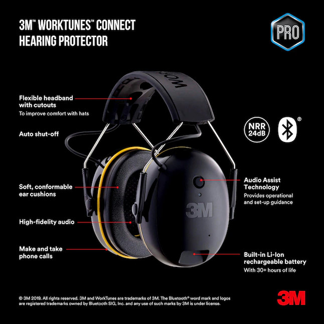 3M Worktunes Wireless Hearing Protector Bluetooth Earmuffs - 90543H1-DC-PS