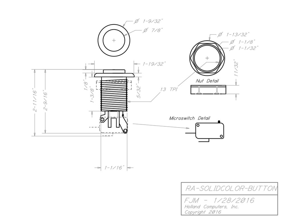 Yellow Long Length Arcade Game Push Button w/ microswitch Also for Mame & Jamma