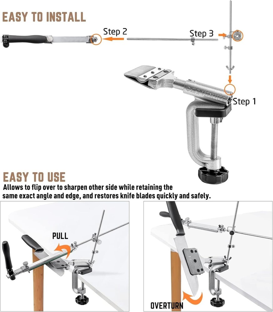 360° Rotating Fixed-Angle Knife Sharpener with 10 Whetstones - Quality
