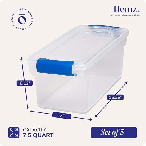 5 Pack Small Clear Plastic Storage Bins with Latching 7.5 QT (5 Pack) Blue