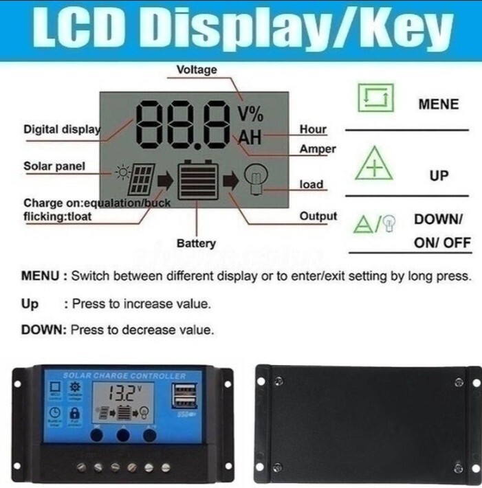 20A 12/24V Solar Panel Charge Controller USB LCD Display