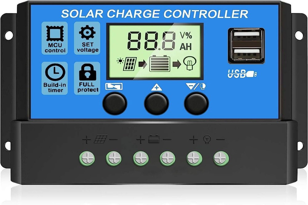 30A Solar Panel Battery Charge Controller 12V/24V LCD Regulator Auto Dual USB US