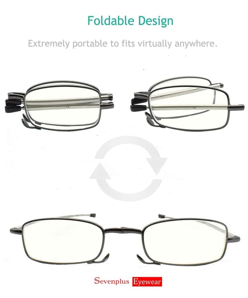 sevenplus 2 Pack Reading Glasses Blue Light Blocking, Anti UV Glare, Foldable...