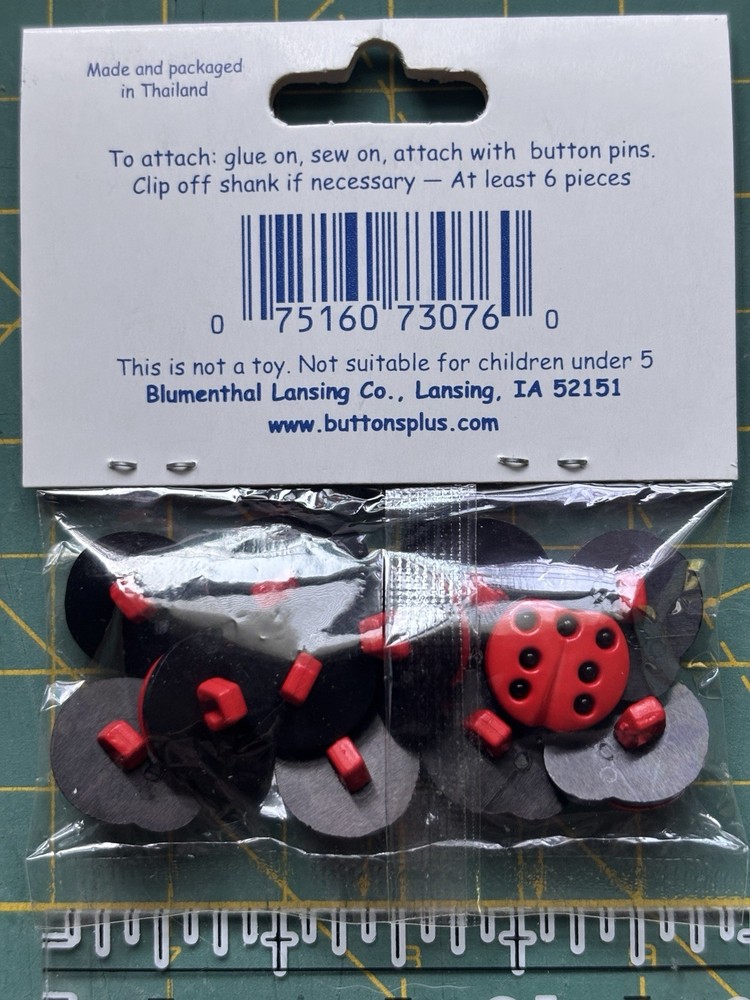 Ladybug Buttons Plastic Novelty Red Bugs Button 12 Pieces
