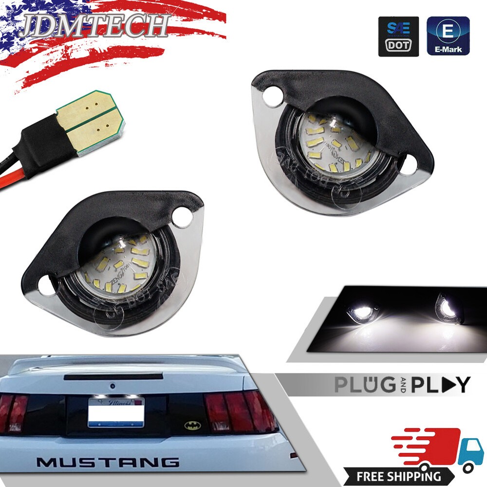 For 1994-2004 Ford Mustang White LED Rear Bumper license Plate Light Lamp Set