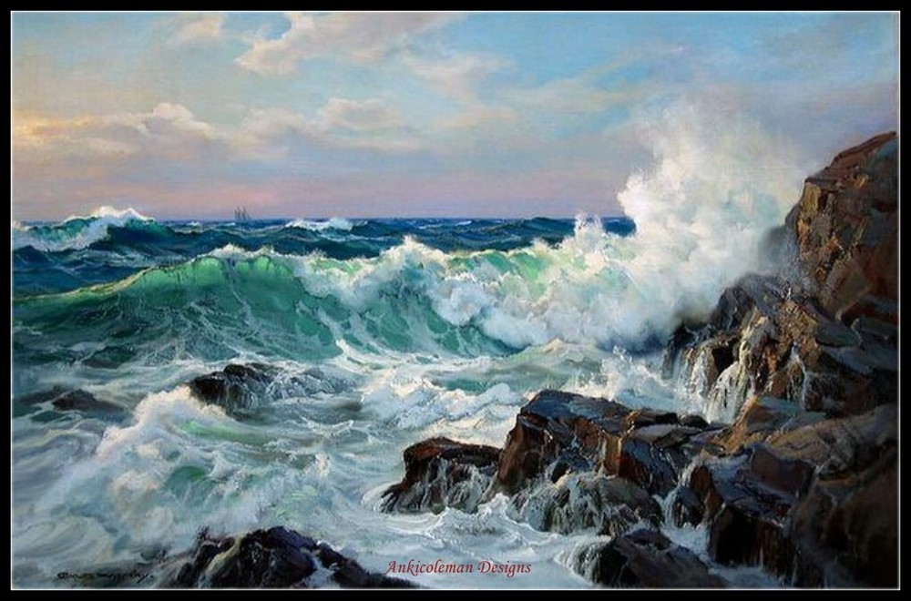 Waves Crashing 2 - DIY Chart Counted Cross Stitch Patterns Needlework DMC