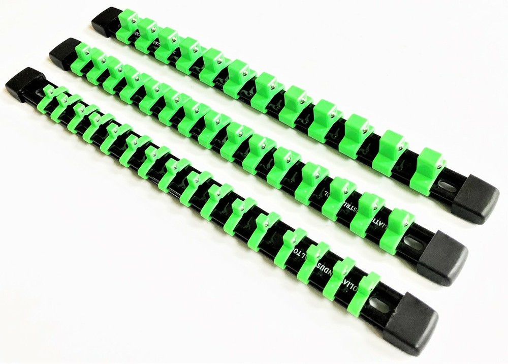 6 GOLIATH INDUSTRIAL ABS MOUNTABLE SOCKET RAIL RACK HOLDER ORGANIZER LIME GREEN