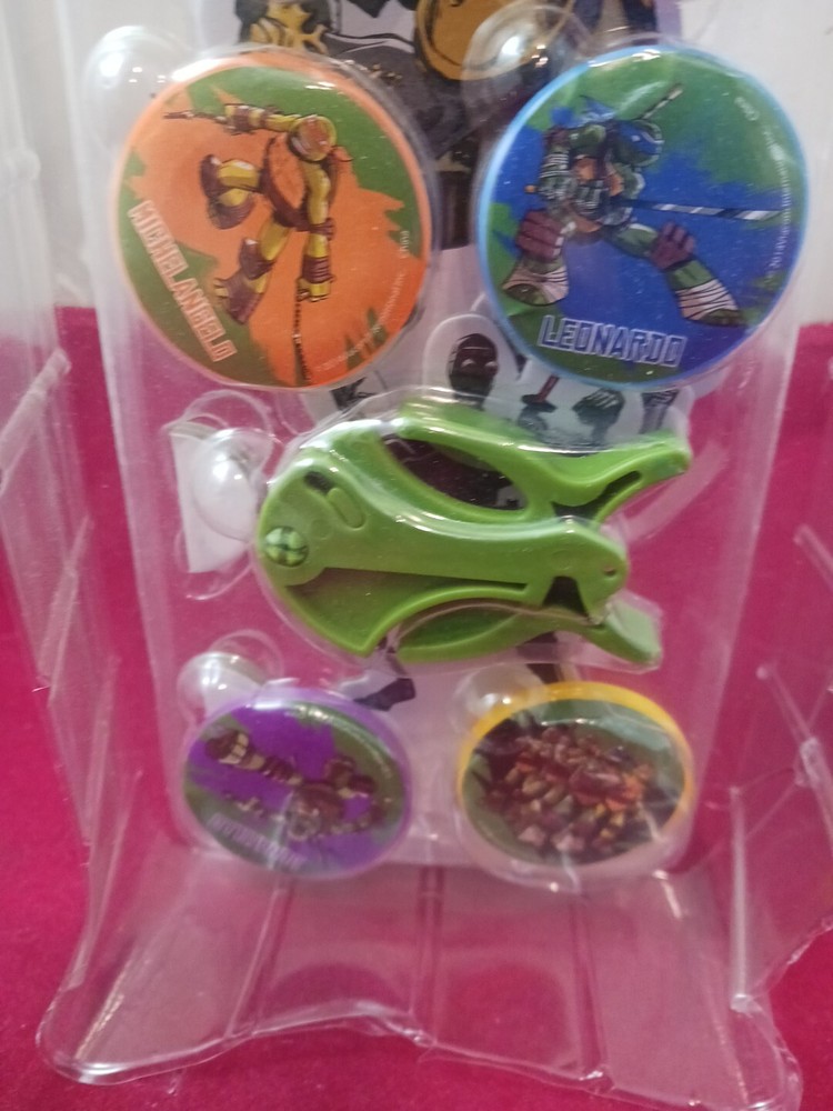 Nickelodeon Tmnt Ninja Turtles Game Disk Launcher + 4 Target Stands Complete