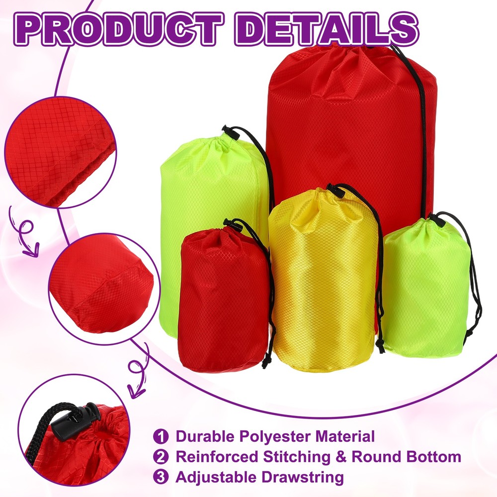 Stuff Sack, Nylon Waterproof Storage Sacks, 9x17Inch (Red)