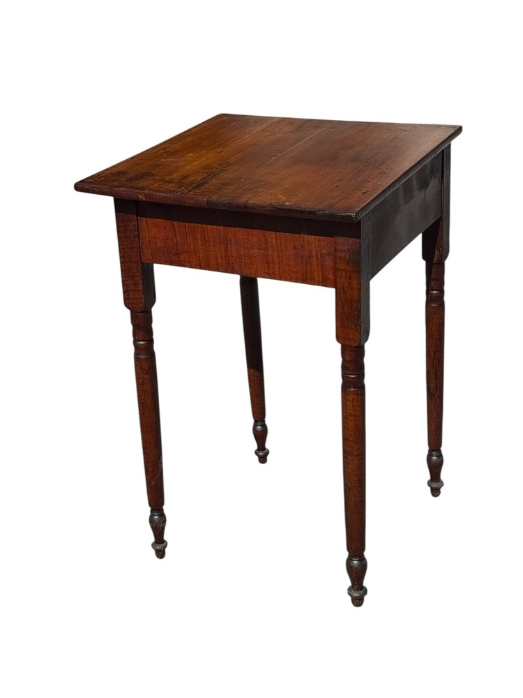 Antique tiger maple side table work stand 1 drawer sheraton 1820