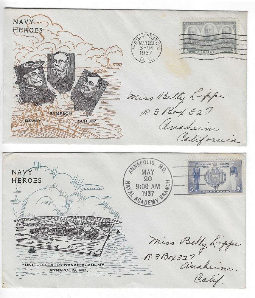 FDC's #785-94 Army/Navy -- Bronesky set 1936-37
