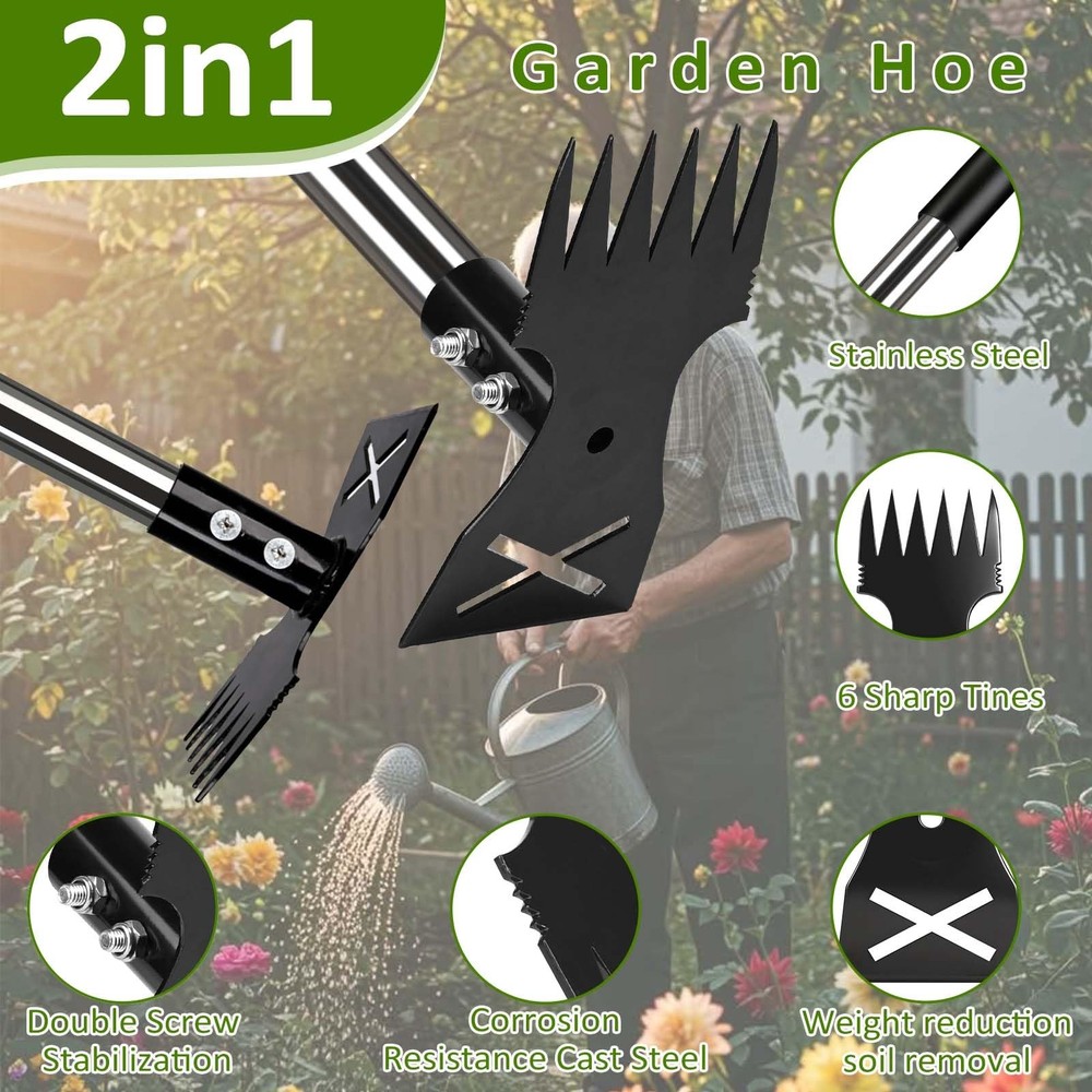 Weed Puller Tool with Long Handle-Vertical Adjustable Weeder, 2-in-1 Garden H...